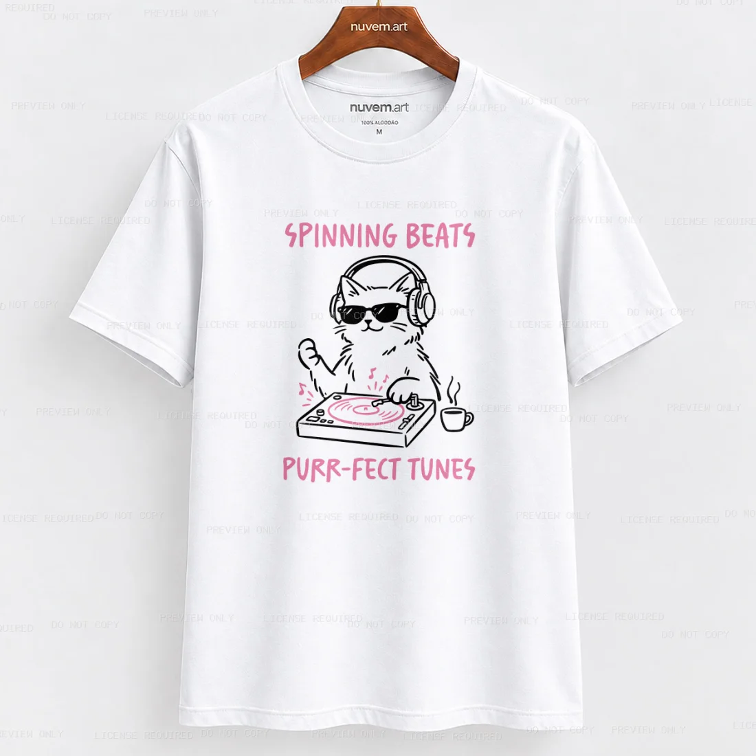 Estampa de Camiseta Termocolante Digital DTF Pronta Para Aplicar na Roupa Moda Feminina 2026 Premium | Gato e Música