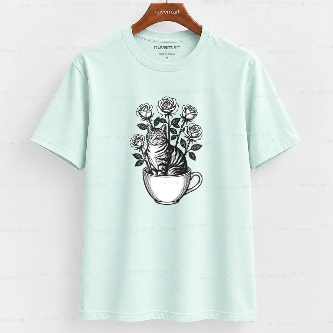 Estampa de Camiseta Termocolante Digital DTF Pronta Para Aplicar na Roupa Moda Feminina 2026 Premium | Gato e Rosas