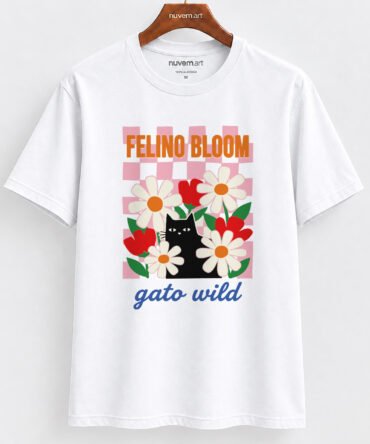 Estampa de Camiseta Termocolante Digital DTF Pronta Para Aplicar na Roupa Moda Feminina 2026 Premium | Gato e Flores 1
