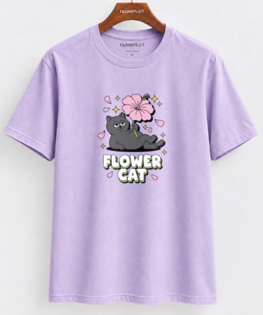 Estampa de Camiseta Termocolante Digital DTF Pronta Para Aplicar na Roupa Moda Feminina 2026 Premium | Gato e Flores 2